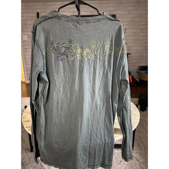 HUGO BOSS Green Sheer Lightweight Crew Neck Long Sleeve Graphic Tee Mens Size XL - Picture 2 of 7